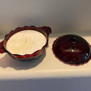 Candle in vintage red glass